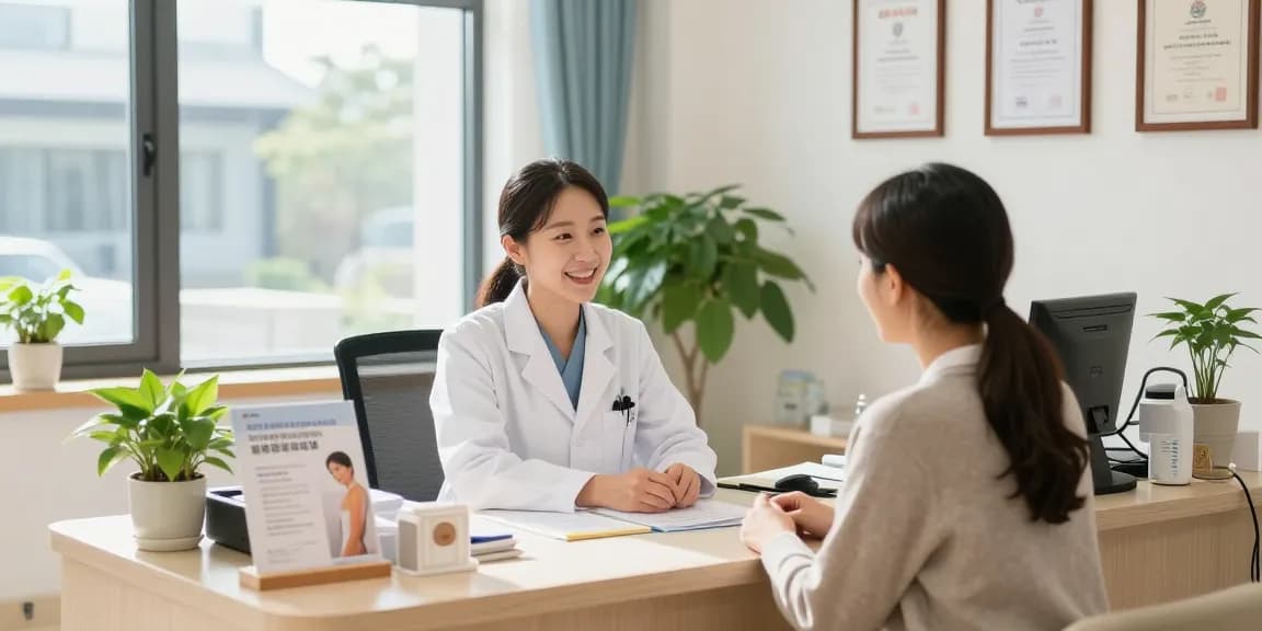 Welcoming reception area of 영통한의원 with a friendly practitioner assisting a patient, promoting holistic health.
