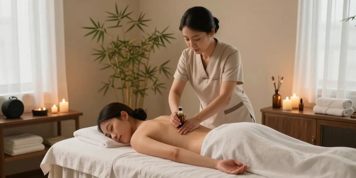 Skilled therapist giving 스웨디시 massage in a tranquil spa environment with soothing décor and aromatherapy elements.