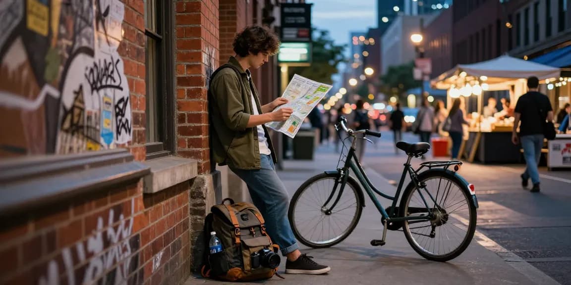 Exploring urban cityscape with travel map and vibrant graffiti backdrop at https://forumup.org/shop/search.php?ca_id=&addr1=&addr2=&addr3=&schKeyword= for unique experiences.