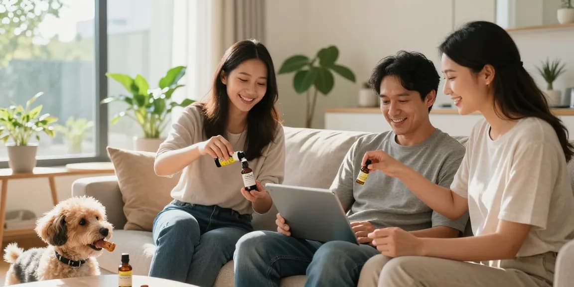 Family enjoying CBD North CBD oil in a cozy living room, emphasizing natural health and wellness.