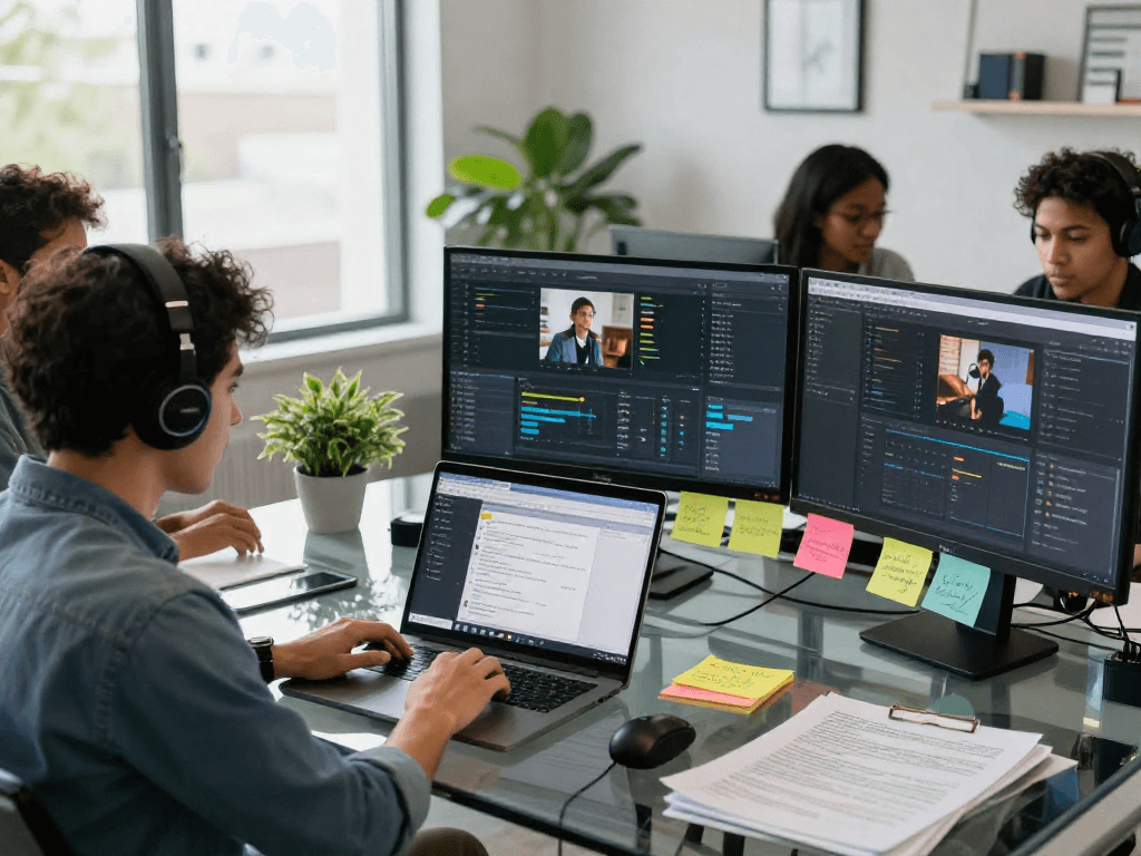 Team using the ai image detector for real-time content moderation in a modern office.
