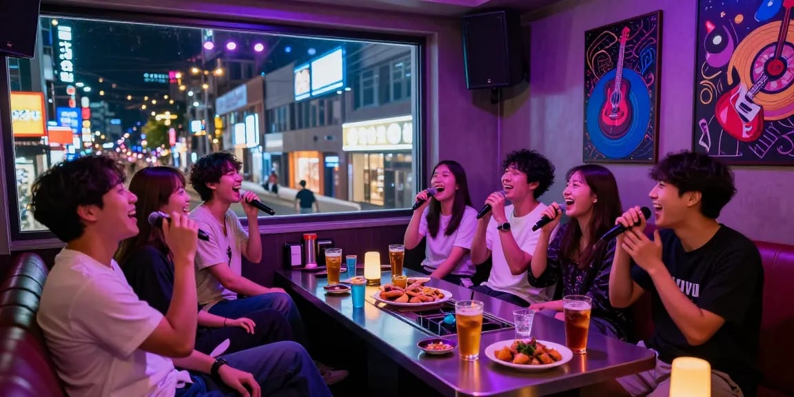 Exciting 제주유흥 karaoke experience with friends enjoying vibrant nightlife.