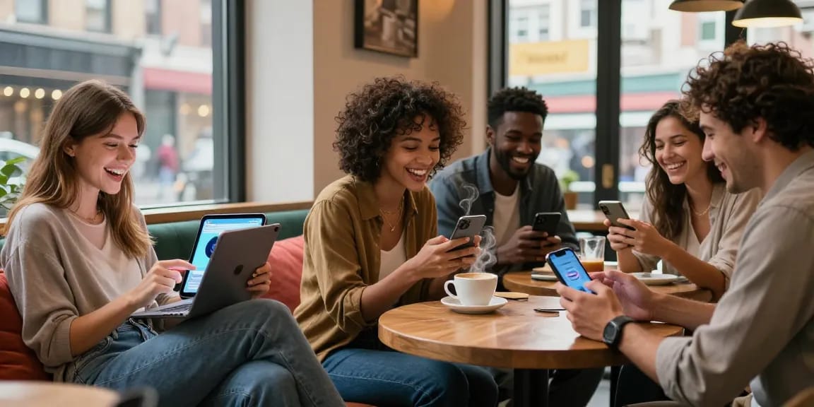 Engaging scene of users experiencing spicy chat conversations on devices in various settings.