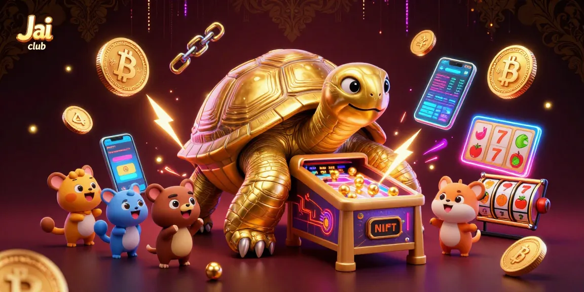 Engage with Jai club's vibrant gaming world featuring interactive slot elements and crypto coins.