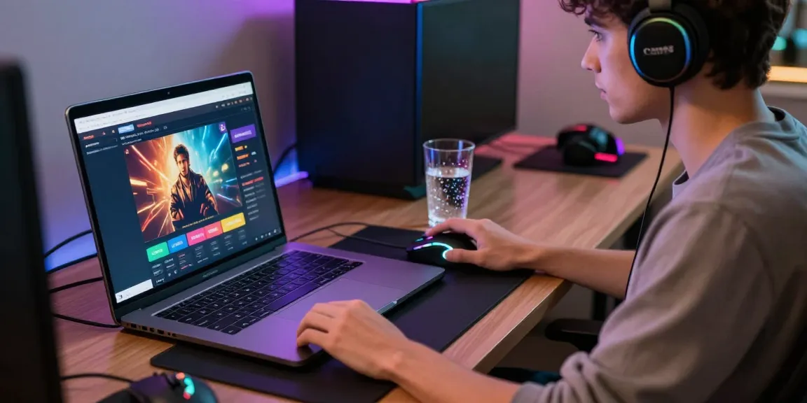 Pengguna bermain di kasino online luxury12 dengan laptop dan aksesori modern.