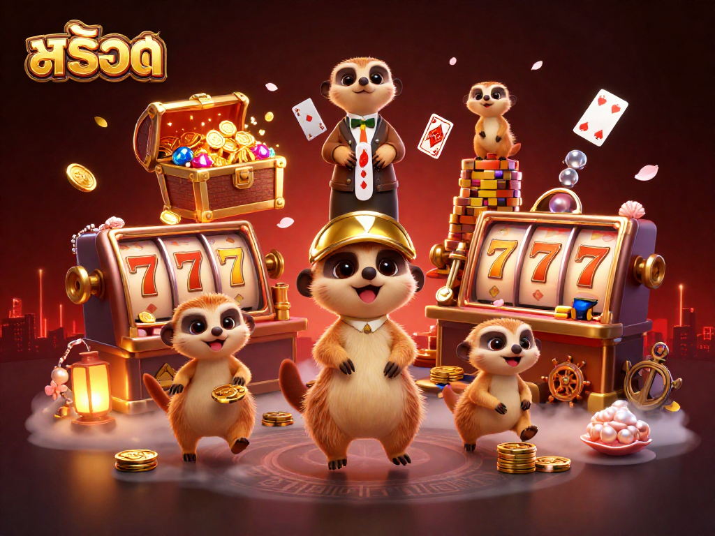 Experience thrilling slot action with playful meerkats at a vibrant casino operation, สล็อต engagement.