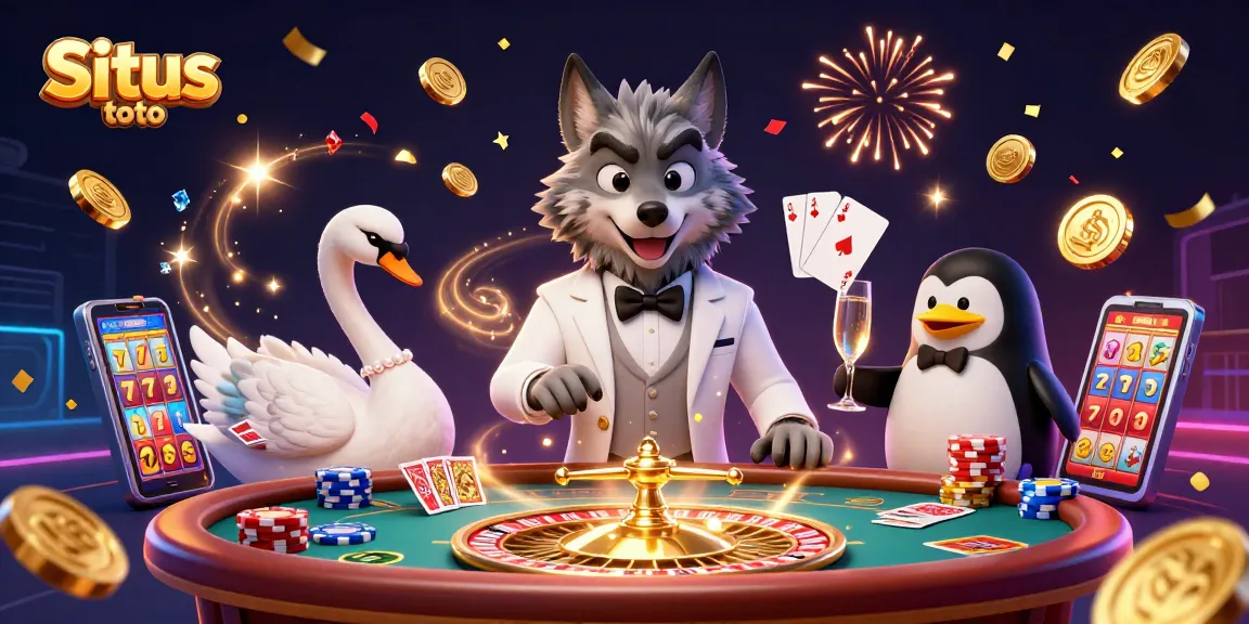 Situs toto gaming scene featuring elegant characters at a baccarat table with casino elements.