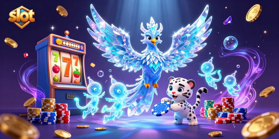 Spin the slot machine with luck as glowing sprites and a phoenix surround the gambling scene.
