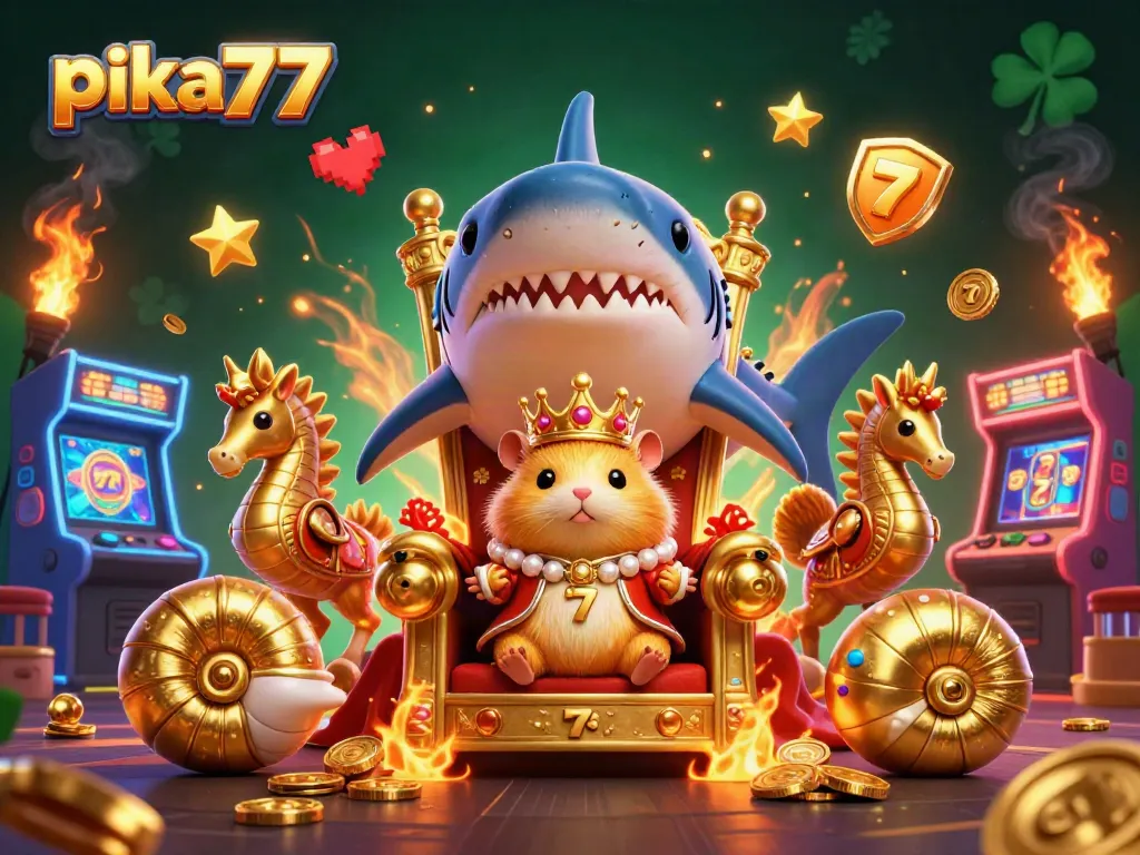 Experience thrilling games at pika77 with a vibrant casino-themed 3D scene showcasing exciting elements