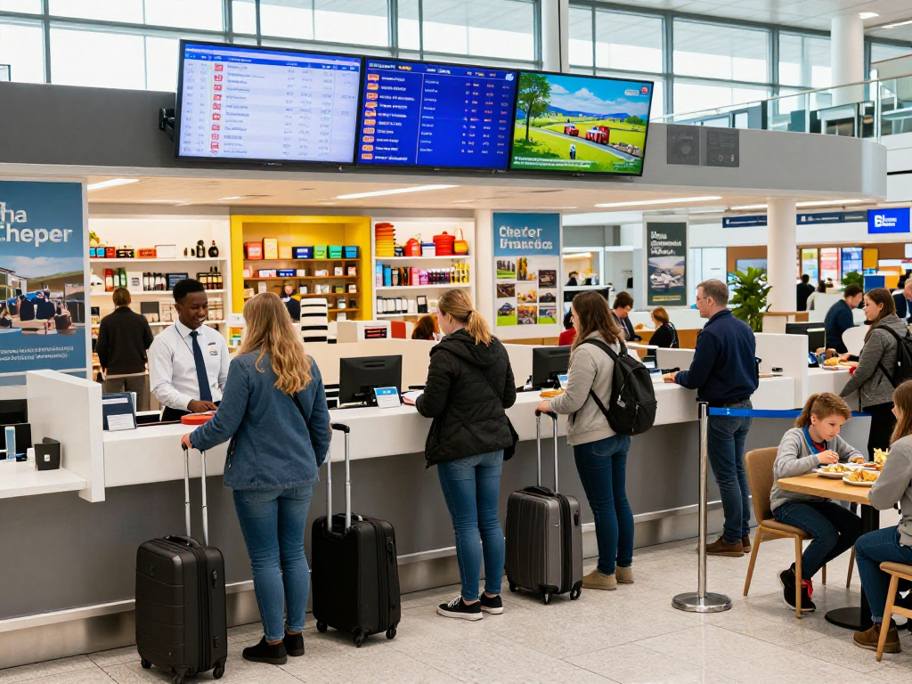 Welcoming travel scene at chesterairport.co.uk, showcasing busy terminal with friendly staff and travelers.