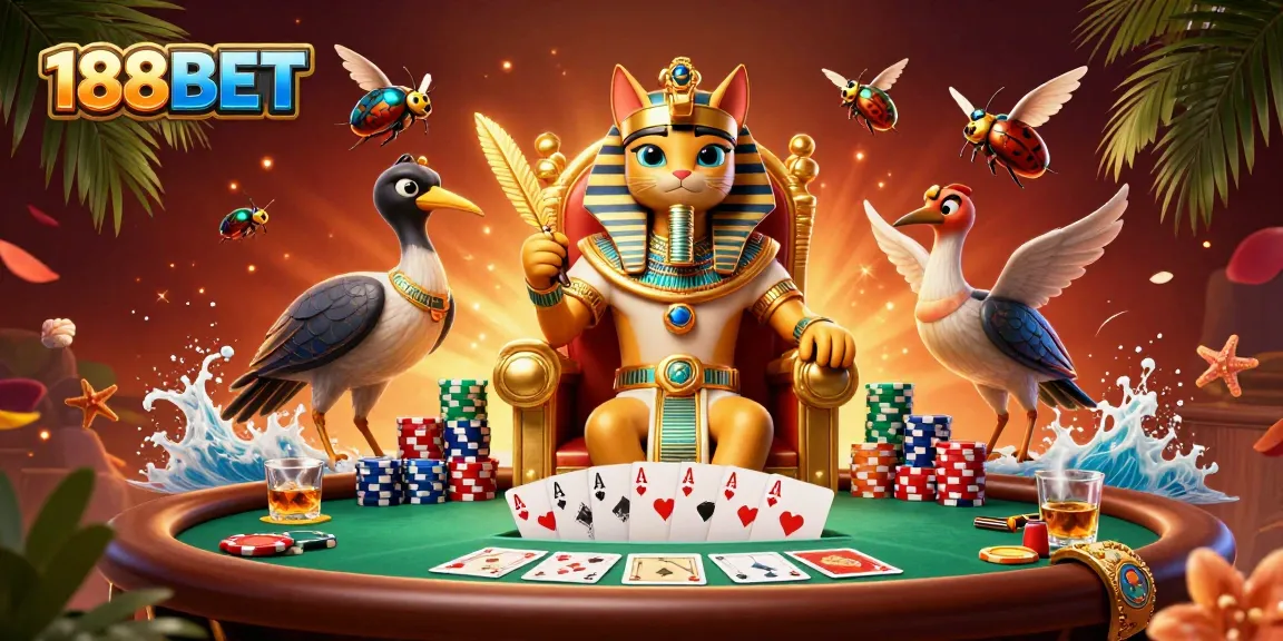 Experience 188BET online with a vibrant cartoon casino scene featuring gaming elements.