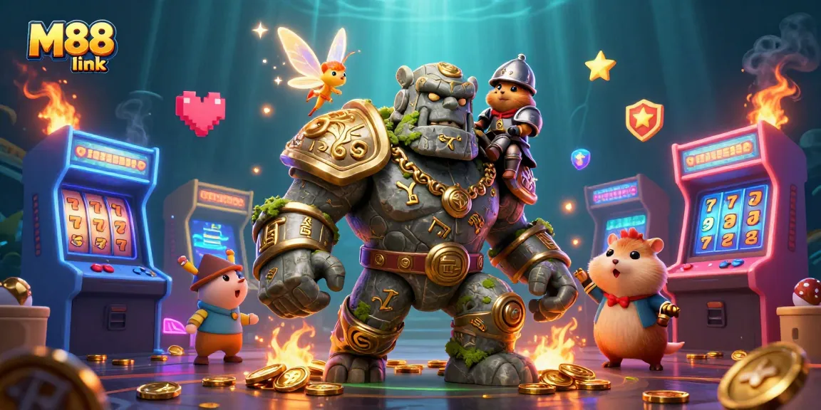 Engage with M88 link by exploring a vibrant, animated casino adventure scene.