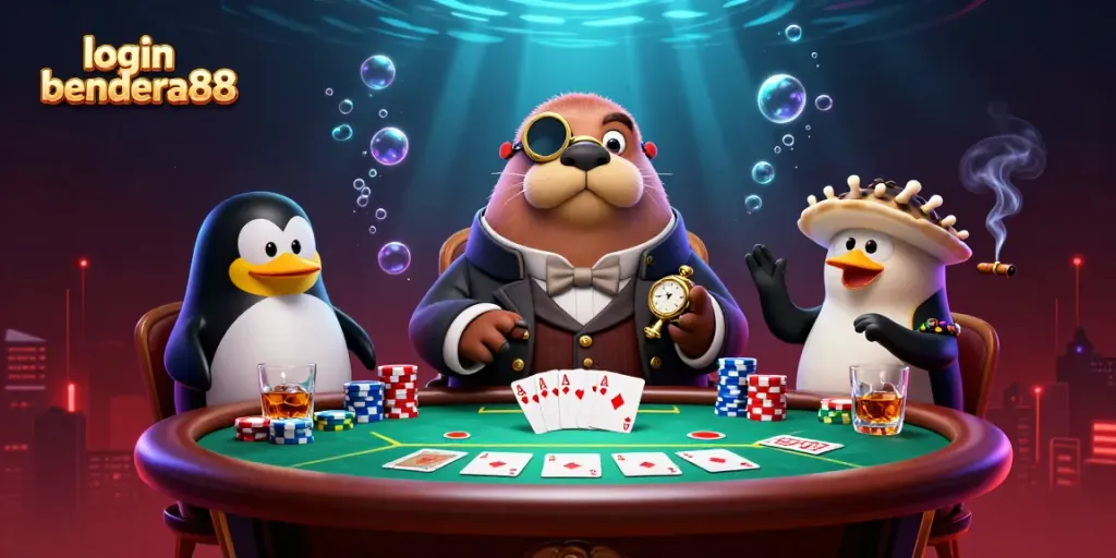 Login Bendera88 dan nikmati permainan poker yang seru dengan karakter kasino ikonik.