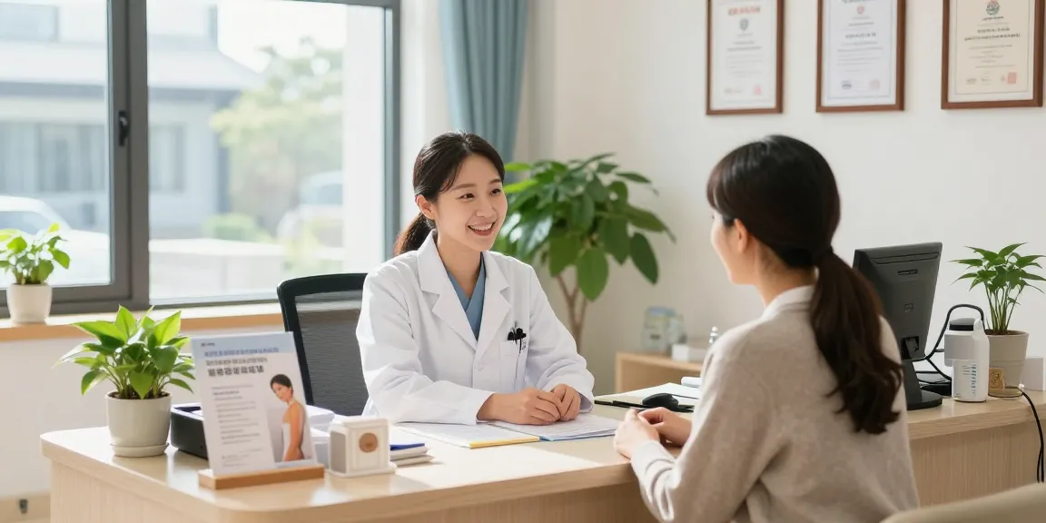 Welcoming reception area of 영통한의원 with a friendly practitioner assisting a patient, promoting holistic health.