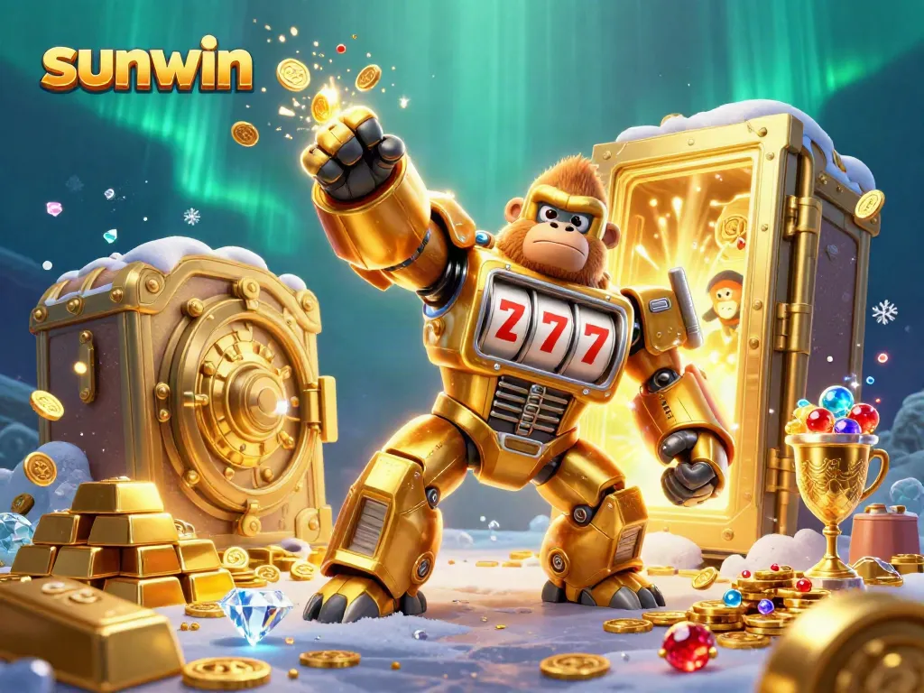Sunwin offers an exciting gaming experience with a golden gorilla mech and treasure elements.