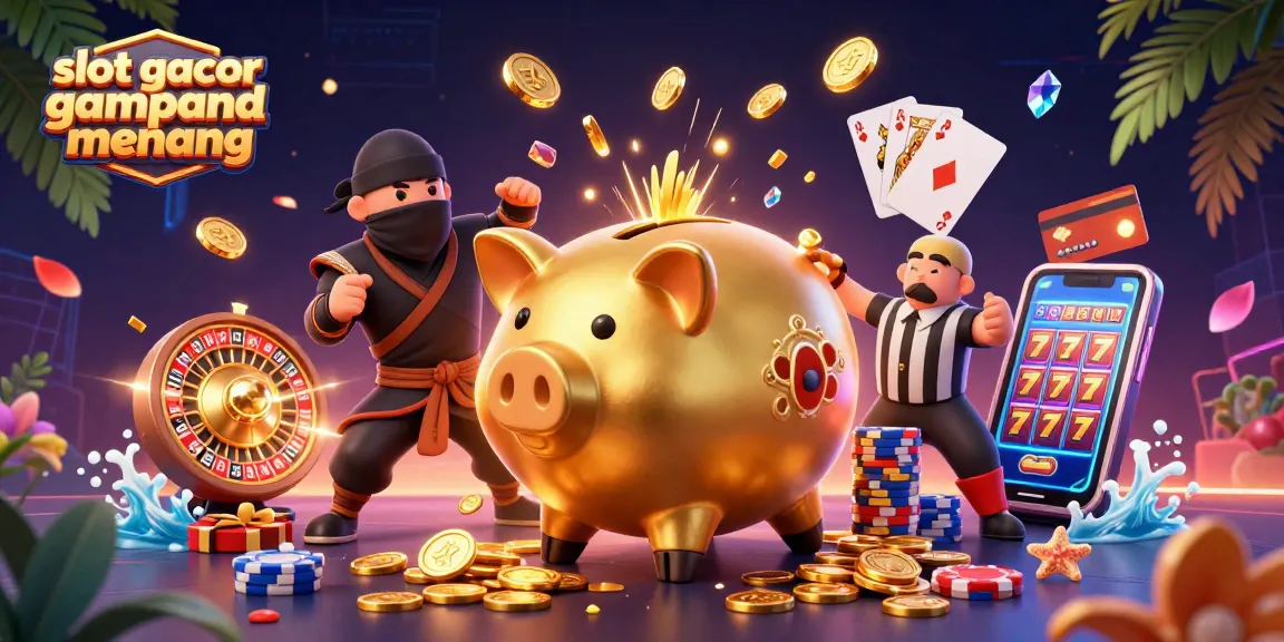 Menang besar dan meraih jackpot di slot gacor gampang menang dengan celengan emas dan elemen permainan kasino yang bersinar.