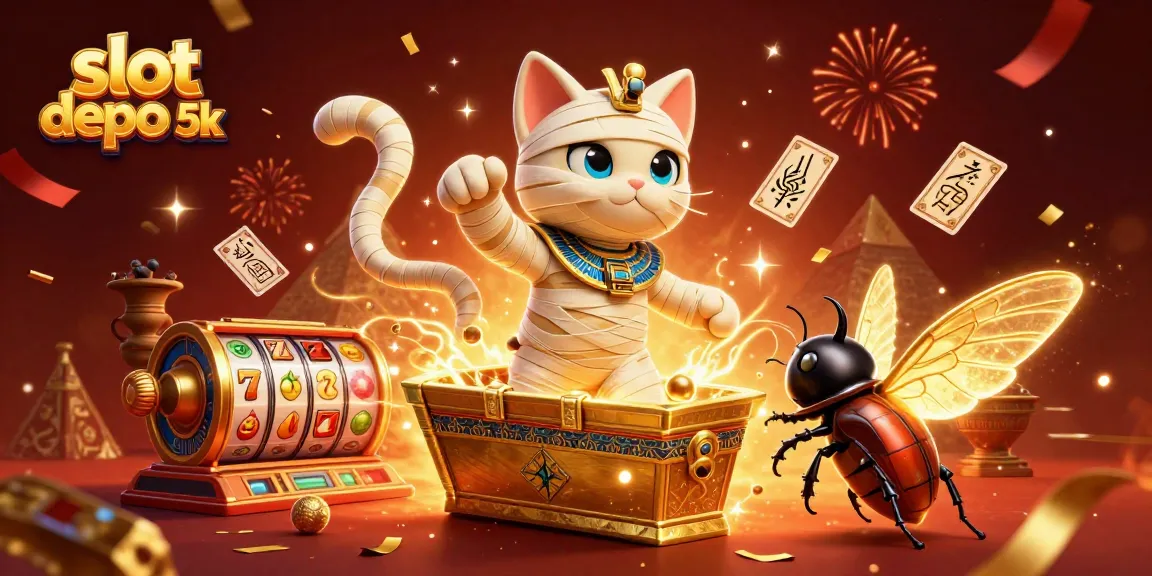 Experience thrilling spins and wins with slot depo 5k in this vibrant casino illustration.
