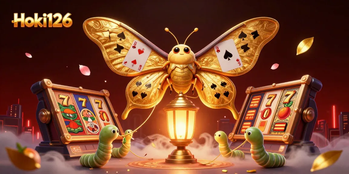 Experience thrilling games at Hoki126 with vibrant casino scenes of slots and winning symbols.