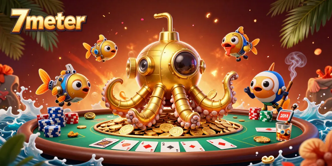 Experience thrilling 7meter betting action with poker tables and vibrant golden coins in a dynamic illustration.
