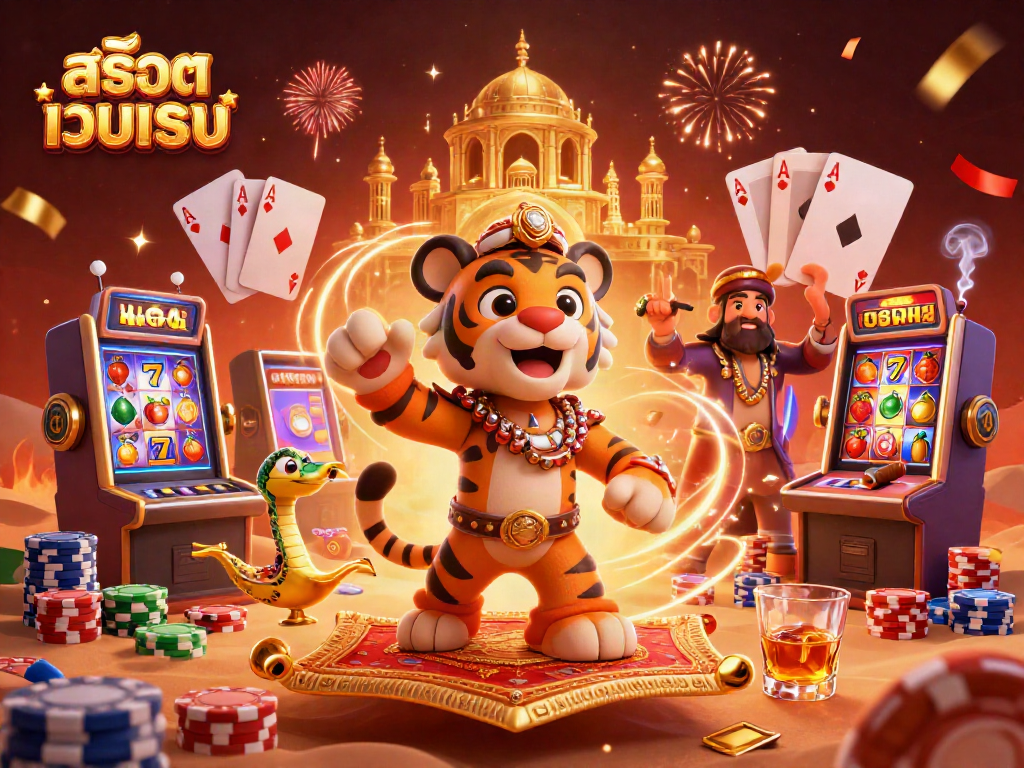 Spin the reels and win in this vibrant สล็อตเว็บตรง 3D casino scene with colorful slot machines.