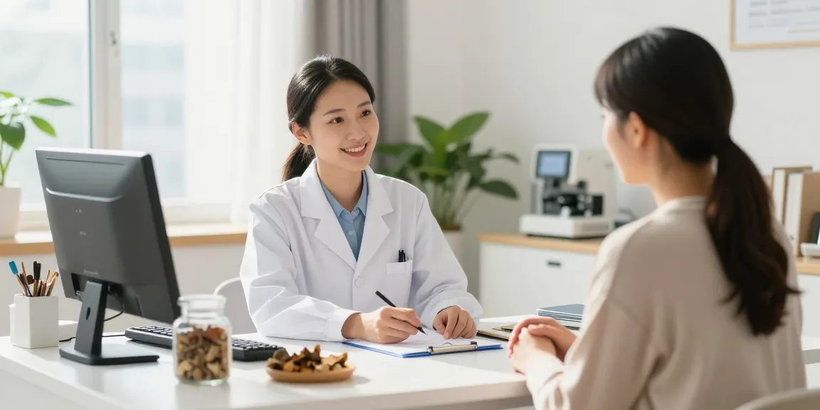 Patient consultation at 수원한의원 with a caring practitioner in a bright, welcoming clinic.