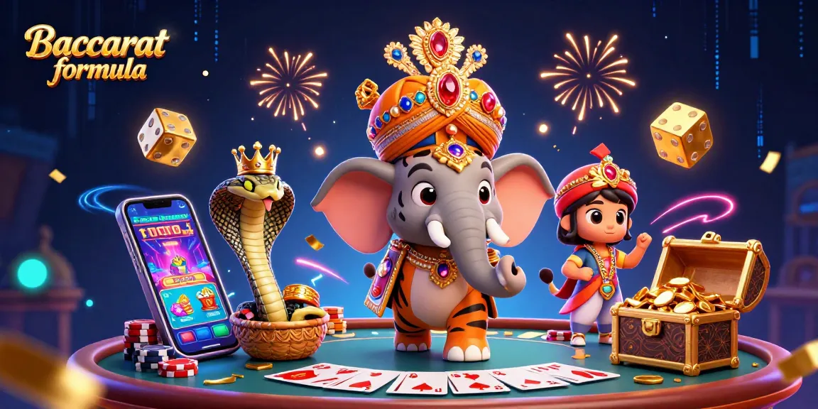 Engage with Baccarat formula strategies through dynamic casino scenes featuring vibrant characters and elements.