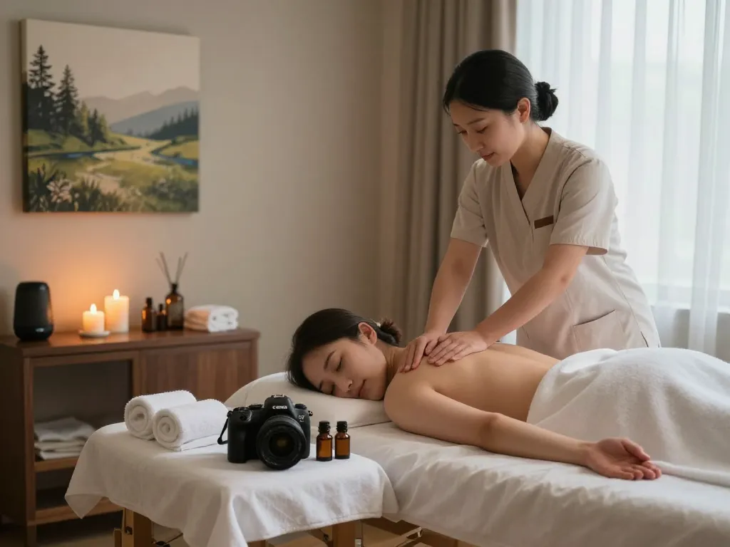 Relaxing Swedish massage therapy session in tranquil spa setting with candles and essential oils