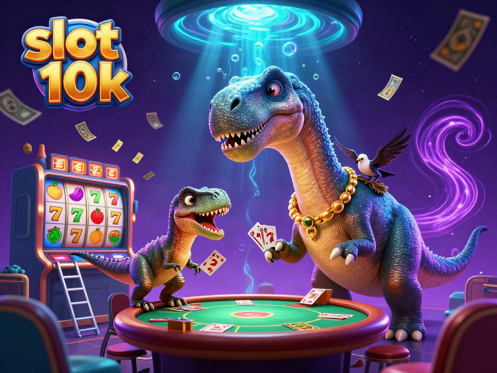 Spin the slots with the 3D brontosaurus and clever raptor in a lively casino scene for slot 10k!