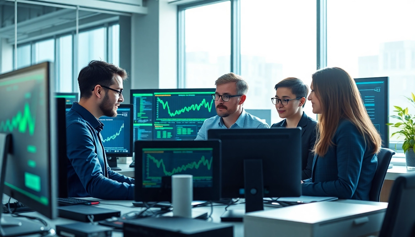 Engaging team in EORMC AI blockchain development, highlighting innovation in a modern workspace.