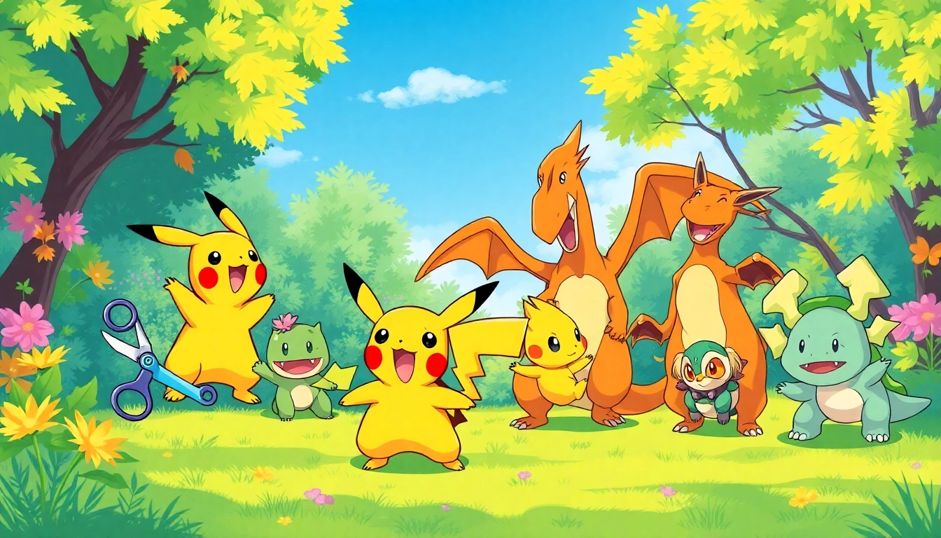 Engaging pokemon svg design featuring playful Pokémon characters in a vibrant crafting scene.
