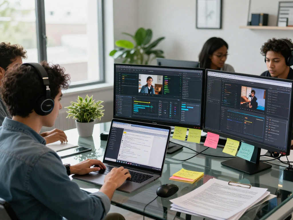 Team using the ai image detector for real-time content moderation in a modern office.