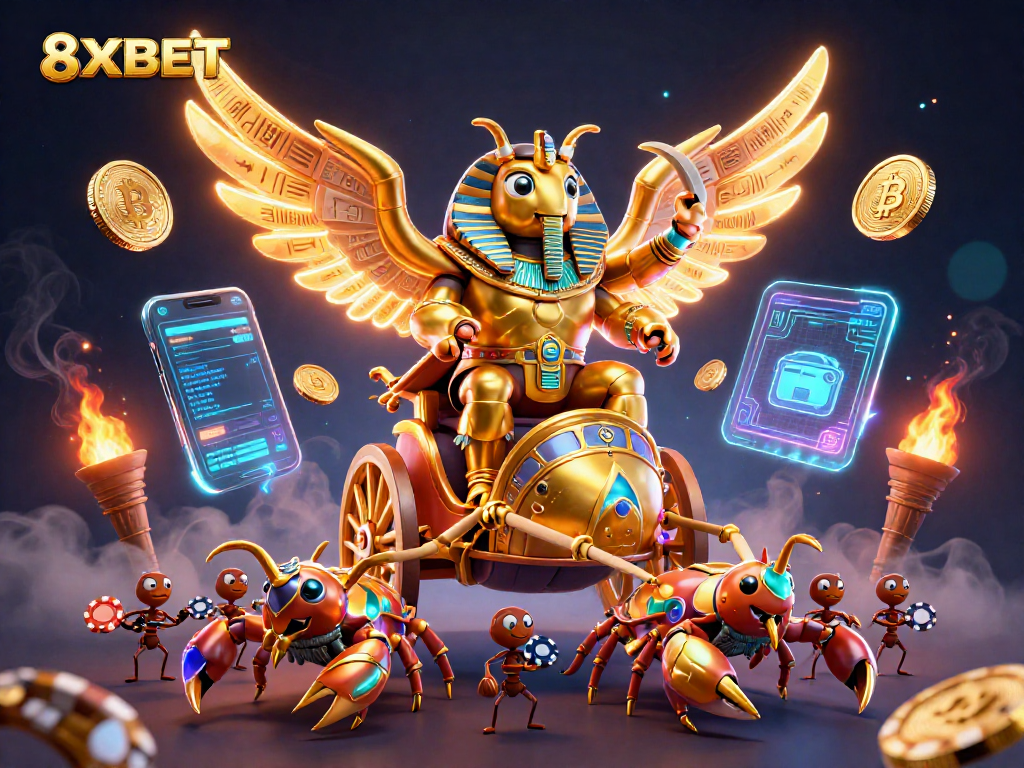 Engage in exciting gameplay at 8XBET with a vibrant 3D casino scene featuring dynamic elements.