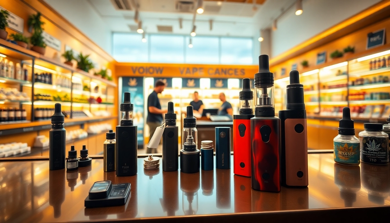 Find where can you buy weed legally with a vibrant display of THC vapes in a welcoming dispensary.