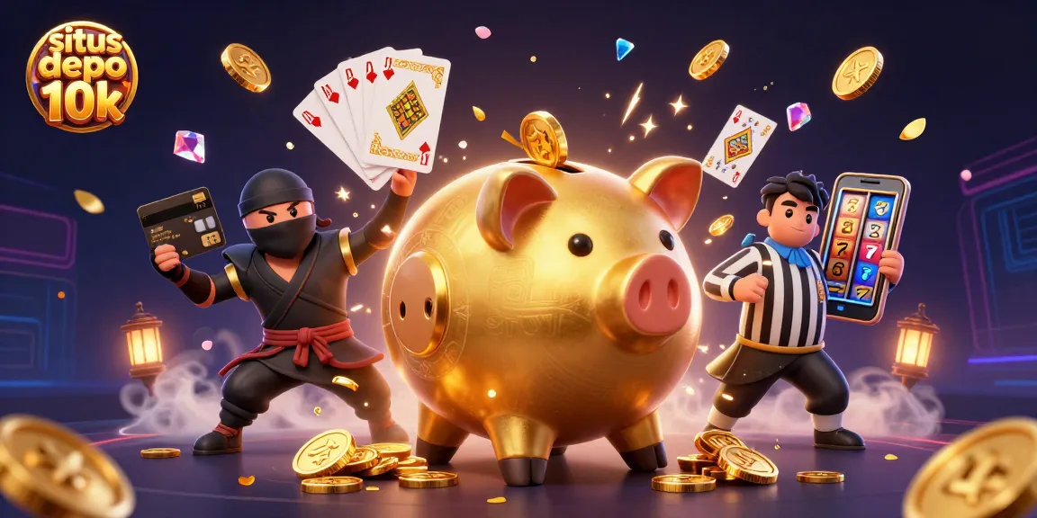 Experience situs depo 10k with a massive golden piggy bank sumo wrestler, exquisite gaming elements, and dynamic features.