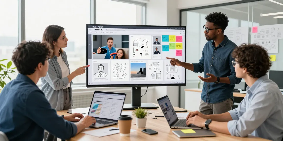 Team using mixboard ai for collaborative brainstorming in innovative workspace