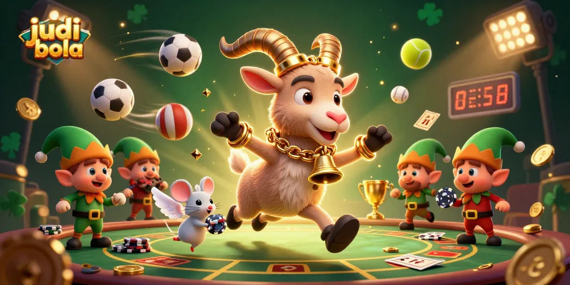 Engage in judi bola excitement as Krampus, an angel mouse, and elf gremlins animate a dynamic casino scene.