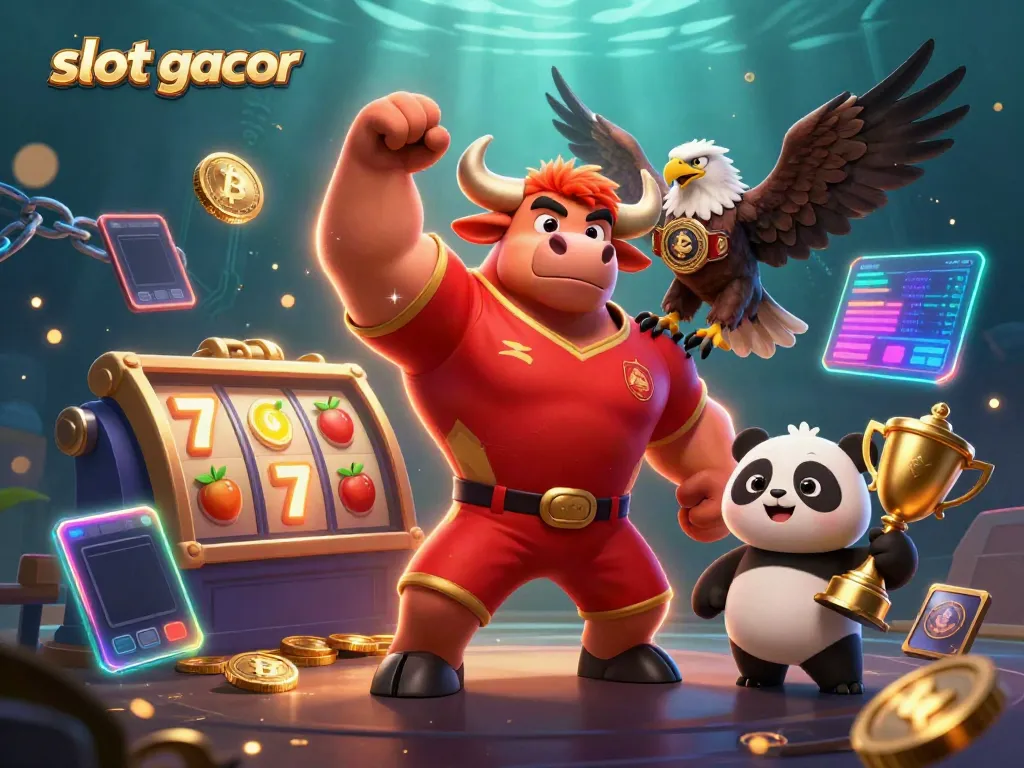 Engaging illustration of the slot gacor theme with a strong bull mascot showcasing a winning moment.