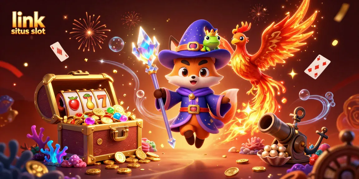 Experience the thrill of link situs slot with a vibrant 3D illustration highlighting winning symbols and magical elements.
