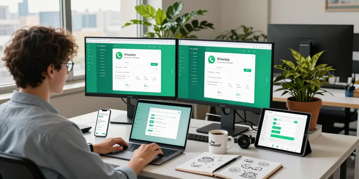 Using WhatsApp電腦版 in a modern workspace with dual monitors and smartphone integration for efficient communication.