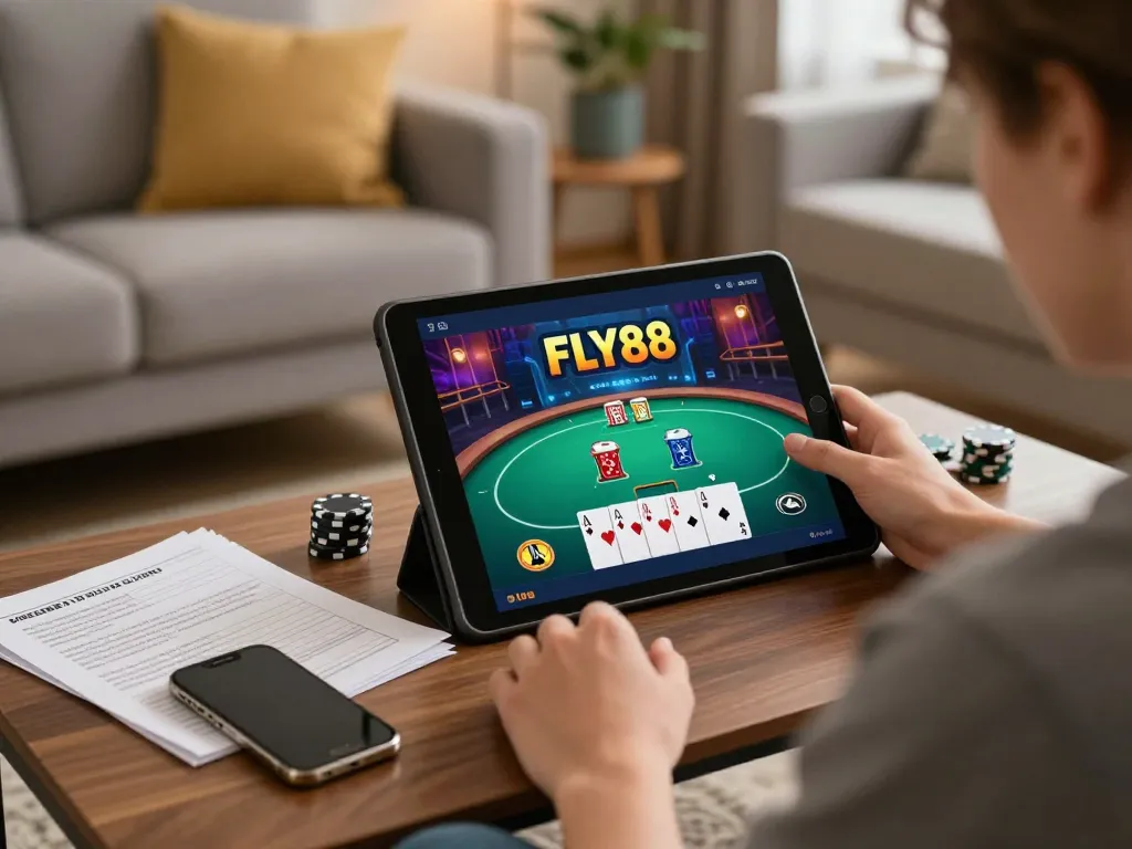 Engage in thrilling gameplay with FLY88, exploring online poker in a cozy home setting