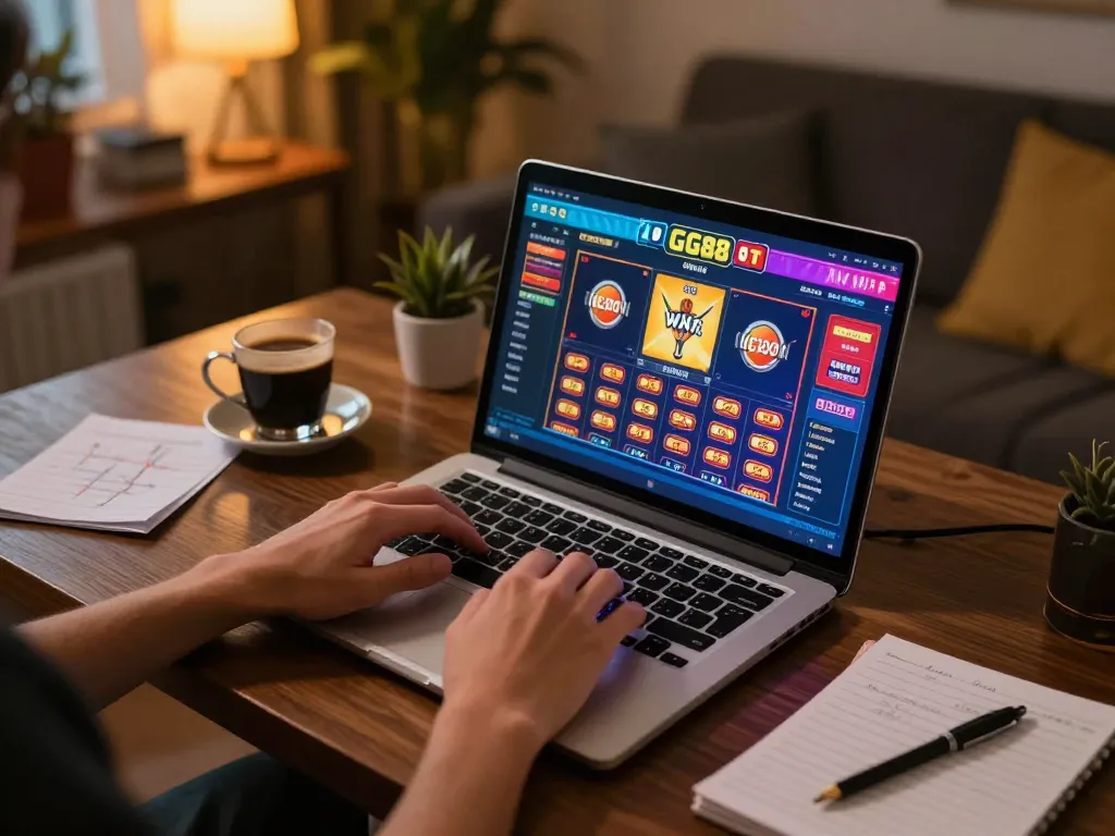 Player engaging in GG88 online gaming with vibrant interface and strategy notes.