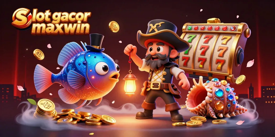 Exciting slot gacor maxwin gameplay illustrated by a glowing anglerfish and pirate shrimp.