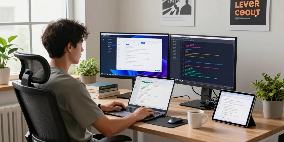 Developer engaging with koboldai API in a modern workspace illuminated by natural light.
