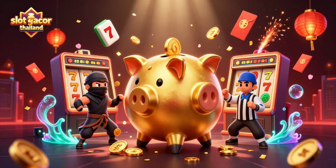 Engage with the slot gacor thailand experience featuring a dynamic illustration of characters, coins, and gaming elements.
