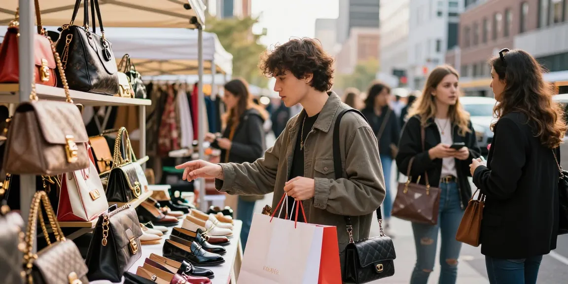 Engaging shopping experience for 레플리카 fashion items in a vibrant city market.