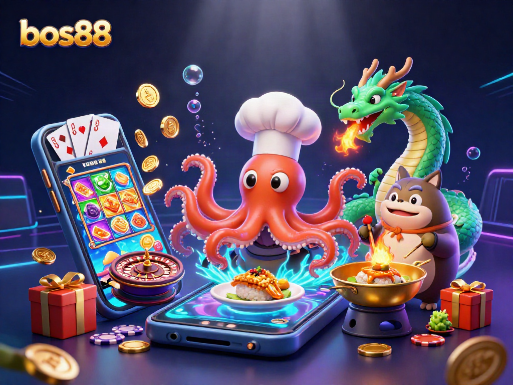 Melihat bos88 saat bermain slot dengan gambar karakter lucu di latar belakang kaya visual.