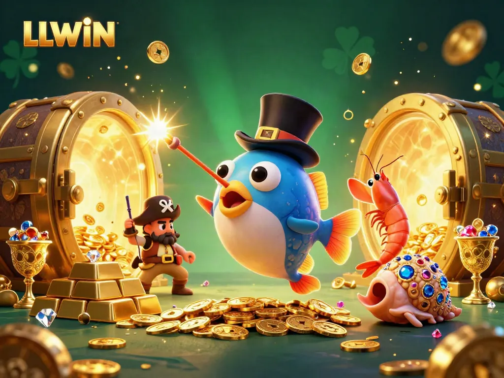 Engage in LLWIN's vibrant gaming experience with a cartoon underwater scene featuring fun sea creatures and treasures.