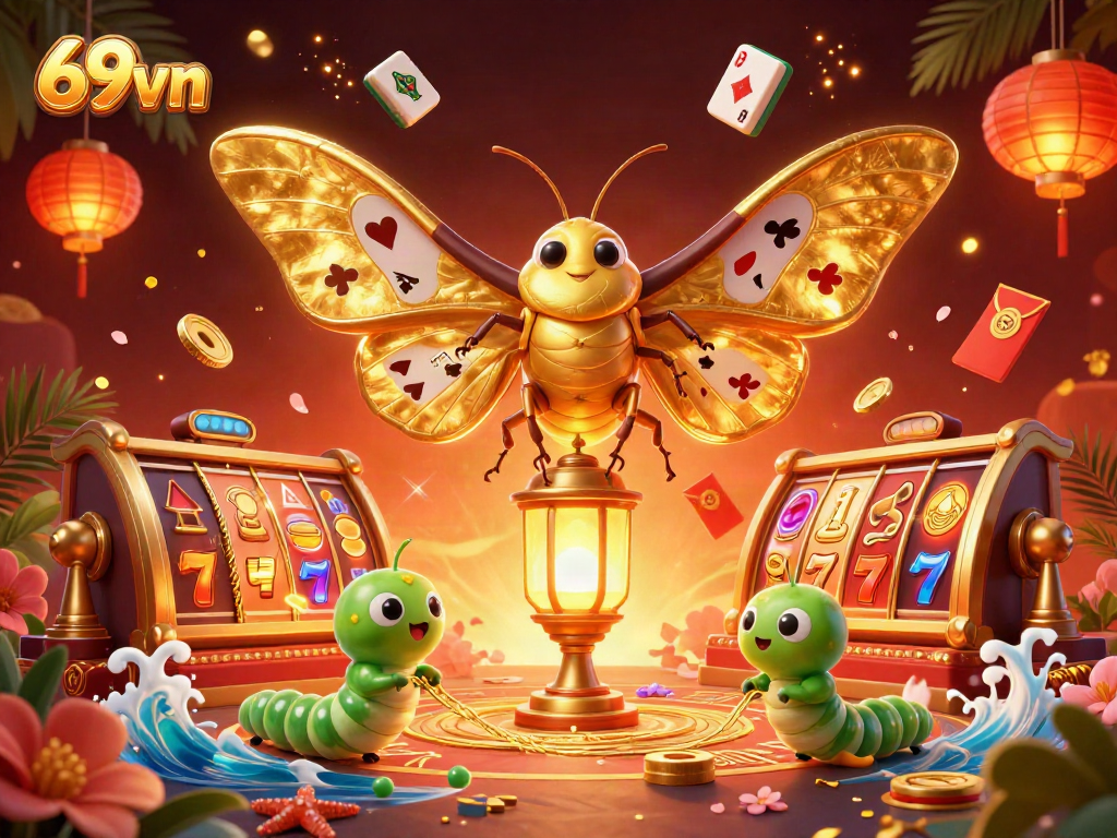 Experience thrilling slots and jackpots with 69vn in this vibrant 3D casino illustration.