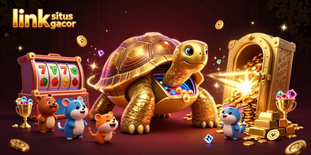 Gambarkan slot jackpot di link situs slot gacor dengan simbol keberuntungan dan cahaya gemerlap.