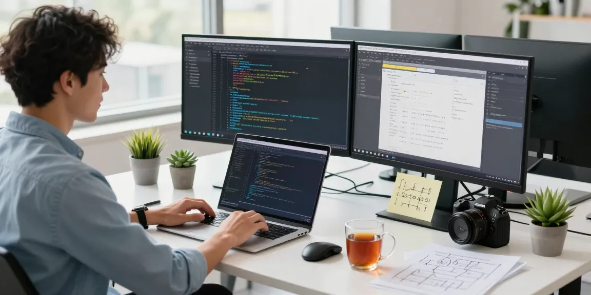 Software engineer focused on coding in modern office, showcasing cika4d development.